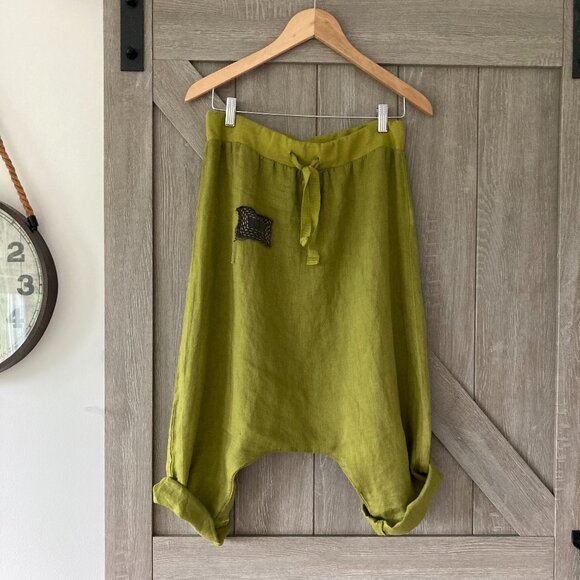 100% Linen Harem Pants, OS, mustard color - Picture 1 of 8